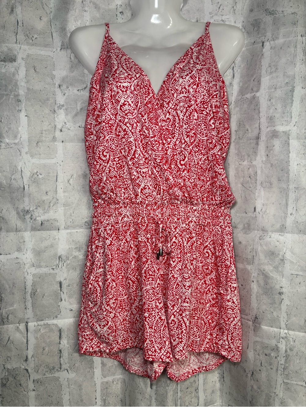 Splendid Red and White Printed Romper